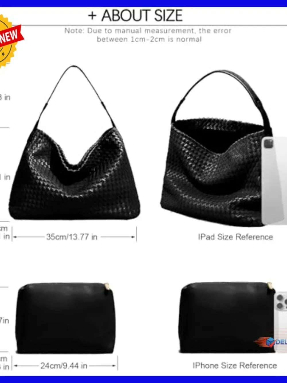 Vegan Leather Woven Tote with Adjustable Strap and Clutch